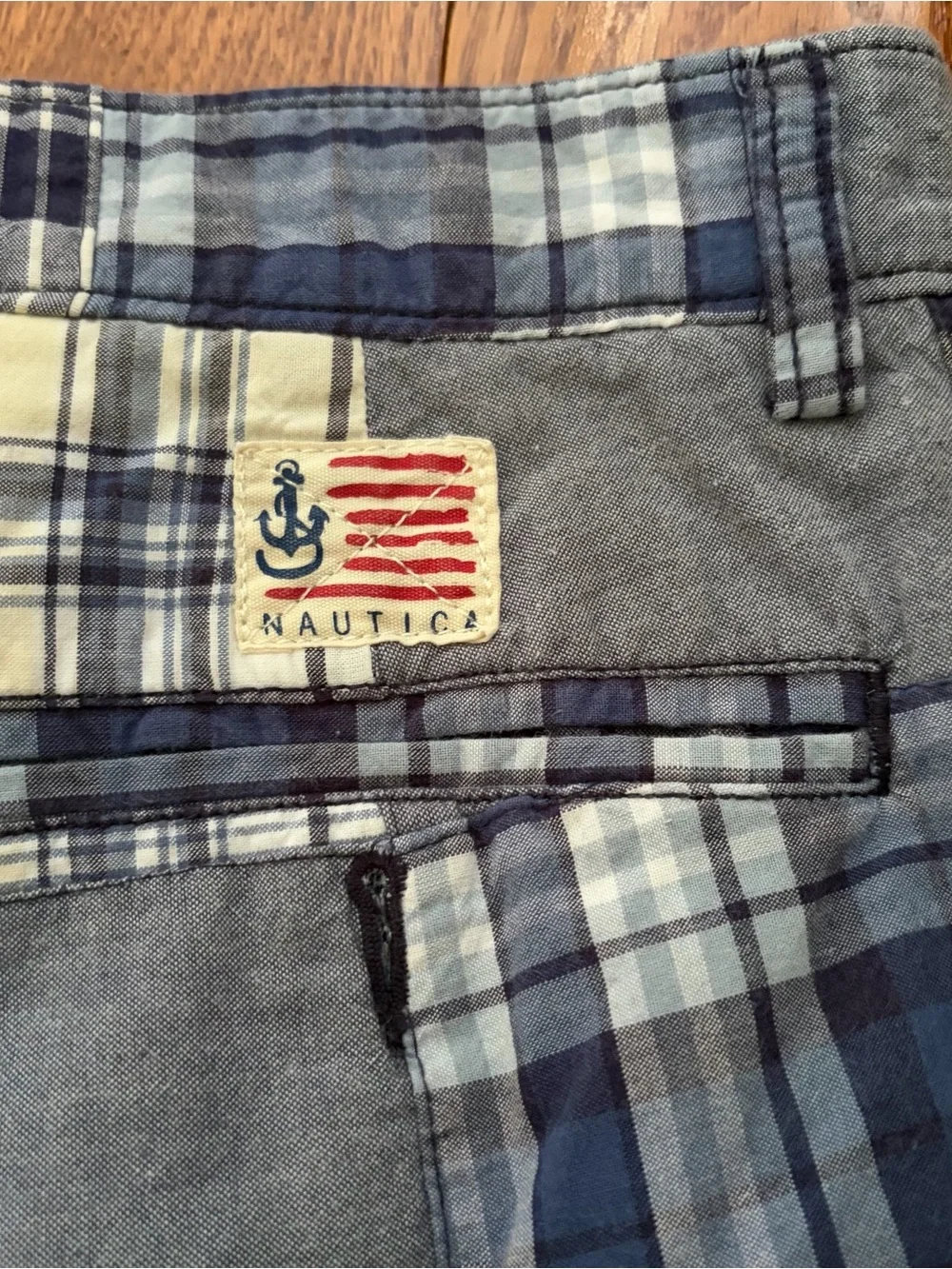 Vintage 90s Nautica Madras Patchwork Chino Shorts Mens 34 Nautical Y2K Prep 9”